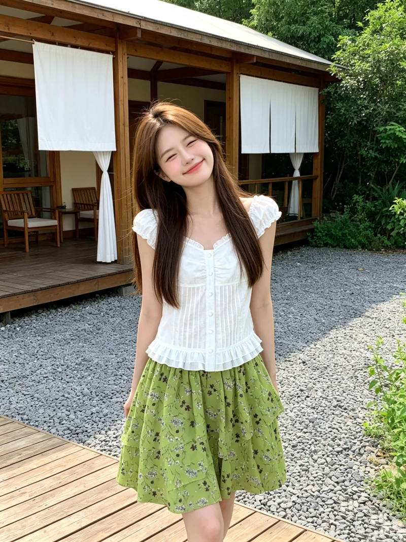 Kumikumi Sweet Style White Lace Cap-Sleeved Women's Shirt Floral Half-length Skirt Short Skirt Two-piece Set Summer Fashion
Kumikumi Sweet Style White Lace Cap-Sleeved Women's Shirt Floral Half-length Skirt Short Skirt Two-piece Set Summer Fashion