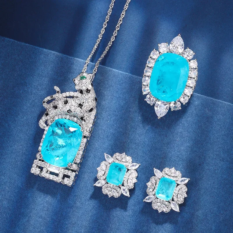 Новый высококачественный ювелирный стиль Paraiba Leopard, роскошный комплект с инкрустацией, серьги с основным камнем 15*20, 7*9
Новый высококачественный ювелирный стиль Paraiba Leopard, роскошный комплект с инкрустацией, серьги с основным камнем 15*20, 7*9