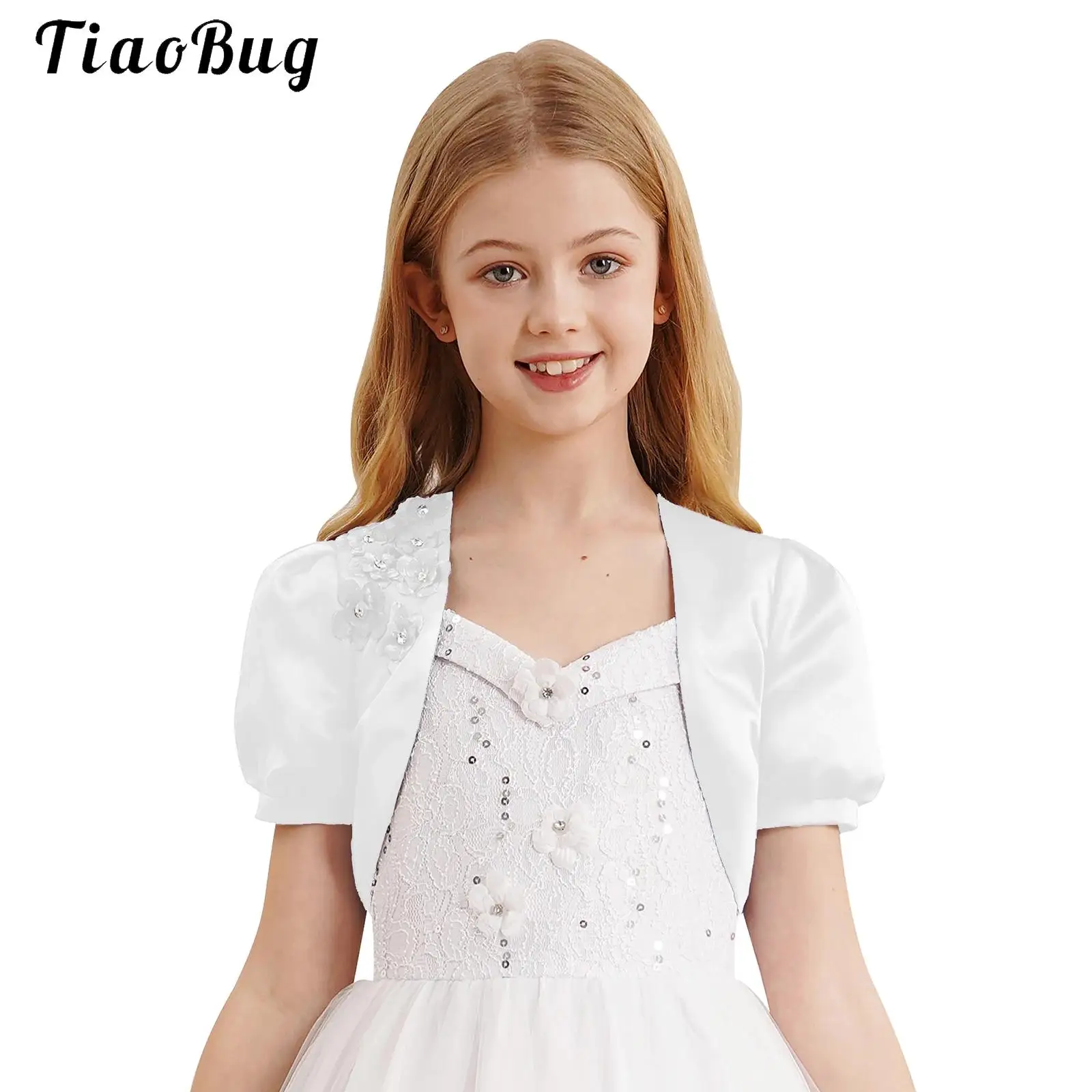Girls Kids Cap Sleeve Satin Bolero Shrug Top Cardigan for Flower Kid Wedding Party Open Front Shrug Cape 3D Applique Outwear
Girls Kids Cap Sleeve Satin Bolero Shrug Top Cardigan for Flower Kid Wedding Party Open Front Shrug Cape 3D Applique Outwear