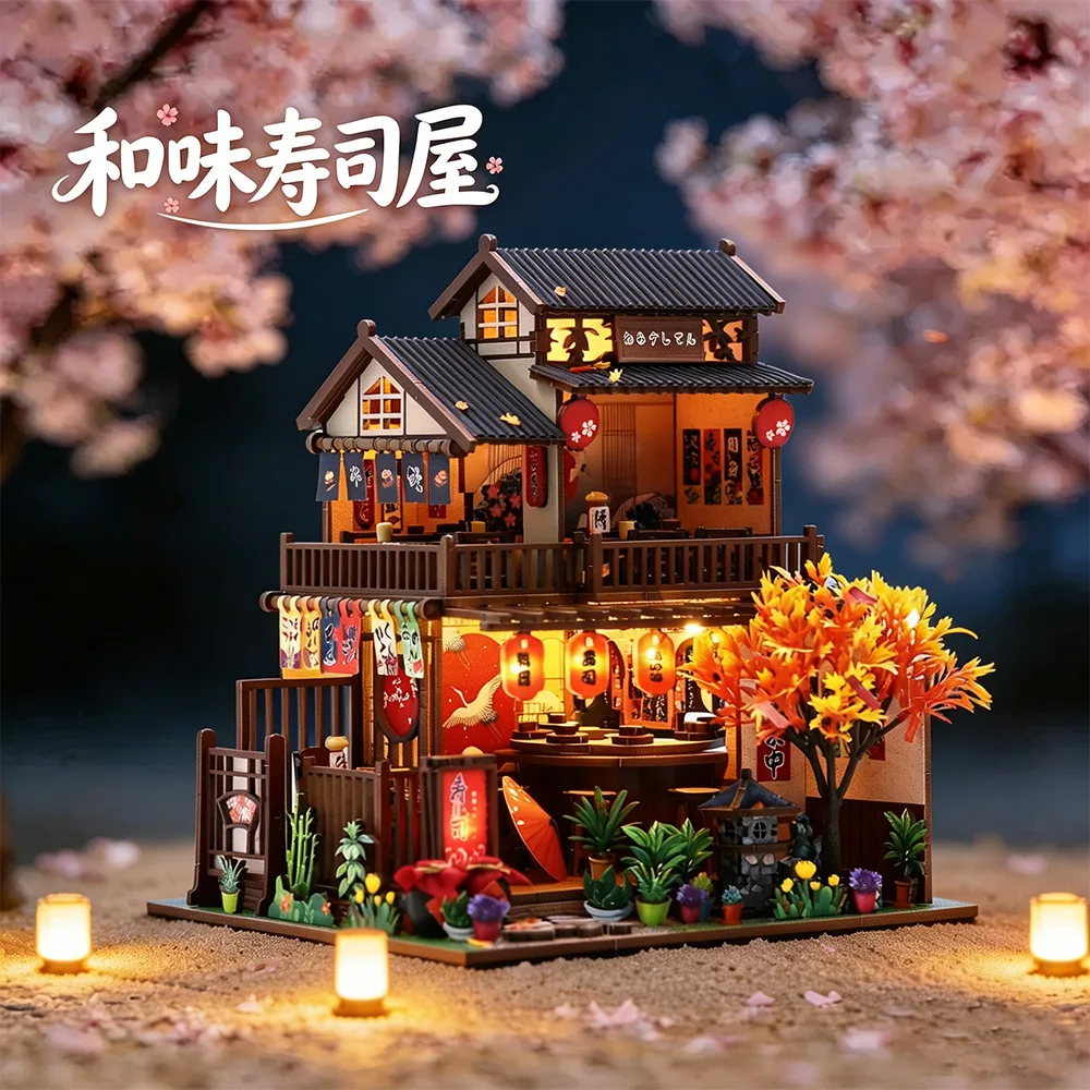 Japanese style Diy 3d Wooden Handmade Puzzle Assembled Building Model Miniature Sushi Restaurant Desktop Decorative gifts
Japanese style Diy 3d Wooden Handmade Puzzle Assembled Building Model Miniature Sushi Restaurant Desktop Decorative gifts