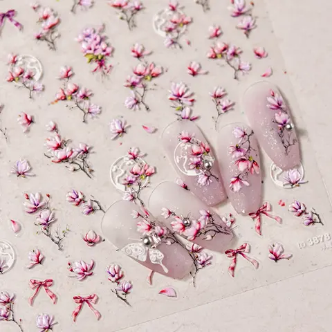 1pcs 5D Elegant Magnolia Nail Sticker Vintage High Quality Yellow Red Purple White Flower Delicate Soft Embossed Nail Sticker