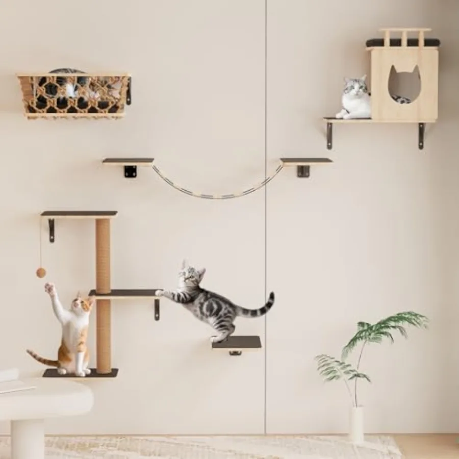 5-in-1 Cat Wall Shelves Set with Hammock Wall-Mounted Cat Furniture Includes Condo Bridge Ladder and Steps for Indoor Cats Safe
5-in-1 Cat Wall Shelves Set with Hammock Wall-Mounted Cat Furniture Includes Condo Bridge Ladder and Steps for Indoor Cats Safe