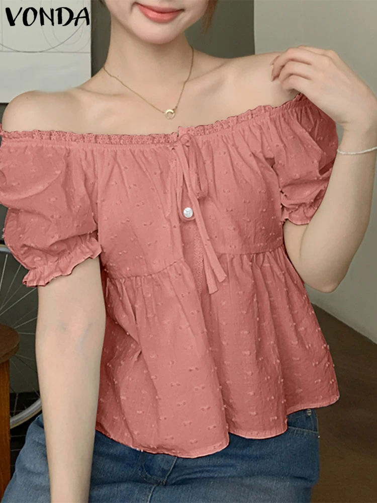 VONDA Women Lace Tops Off The Shoulder Shirts Blusas 2025 Summer Short Puff Sleeve Tunics Lace-Up Buttons Solid Ruffled Tops
VONDA Women Lace Tops Off The Shoulder Shirts Blusas 2025 Summer Short Puff Sleeve Tunics Lace-Up Buttons Solid Ruffled Tops