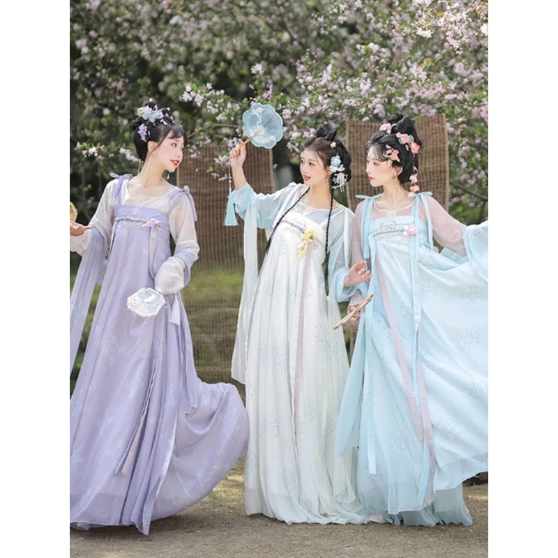 Tang Hanfu women's summer thin flat-necked top one-piece chest-length torn skirt
Tang Hanfu women's summer thin flat-necked top one-piece chest-length torn skirt