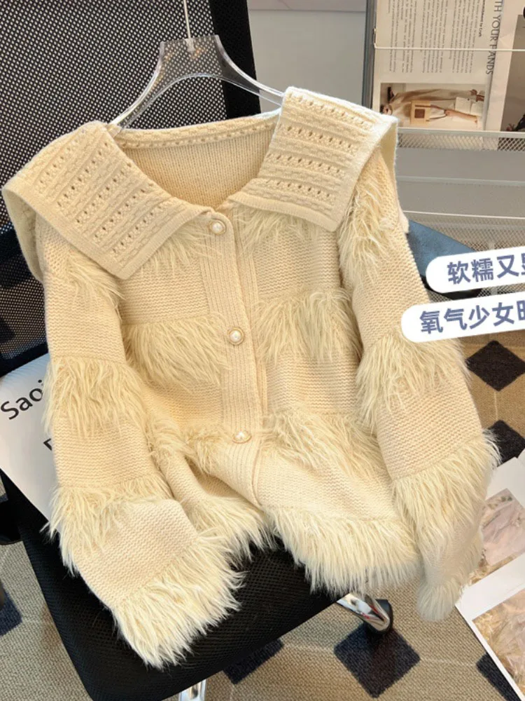 Elegant Fashion Turn-down Collar Single Breasted Sweater Autumn Women Sweet Long Sleeve Tops French Style Plush Design Cardigan
Elegant Fashion Turn-down Collar Single Breasted Sweater Autumn Women Sweet Long Sleeve Tops French Style Plush Design Cardigan