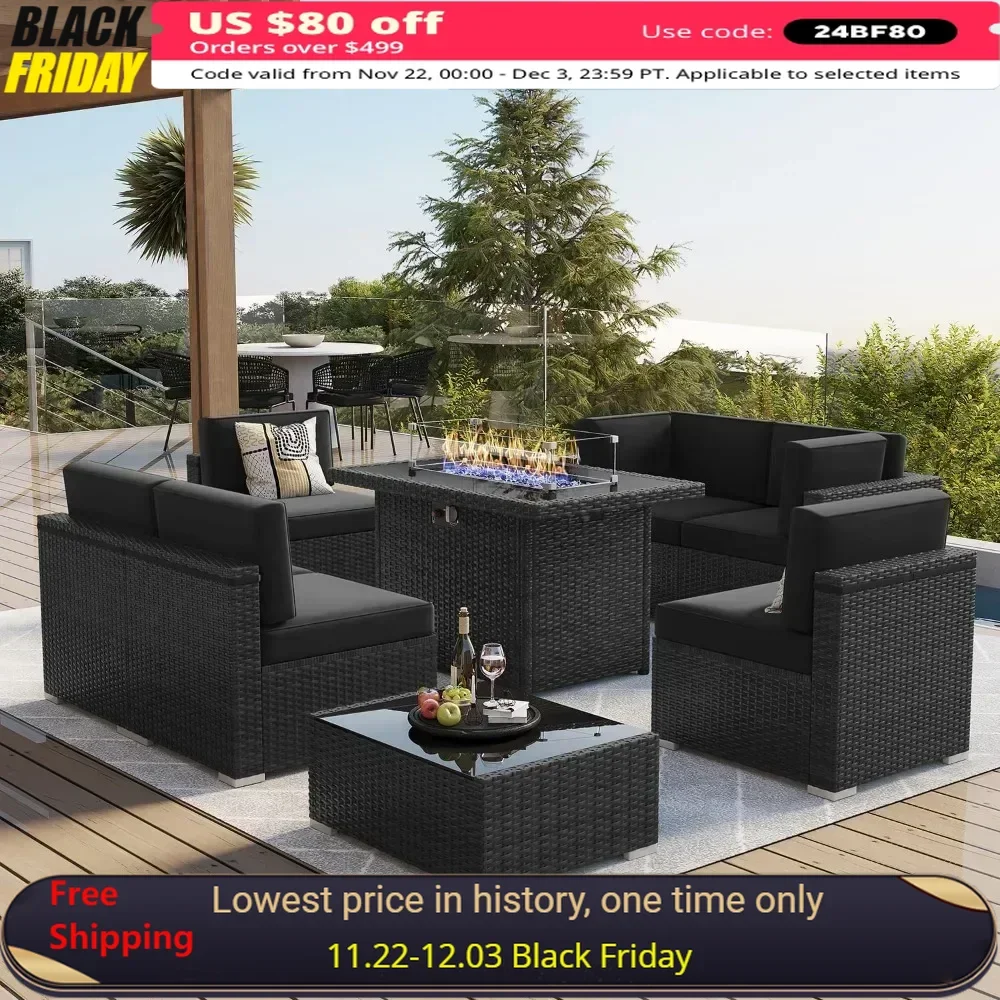 Furniture Set with 44" Propane Gas Fire Pit Table, Outdoor Sectional Conversation Set Wicker Rattan Sofa Set with Coffee Table
Furniture Set with 44" Propane Gas Fire Pit Table, Outdoor Sectional Conversation Set Wicker Rattan Sofa Set with Coffee Table