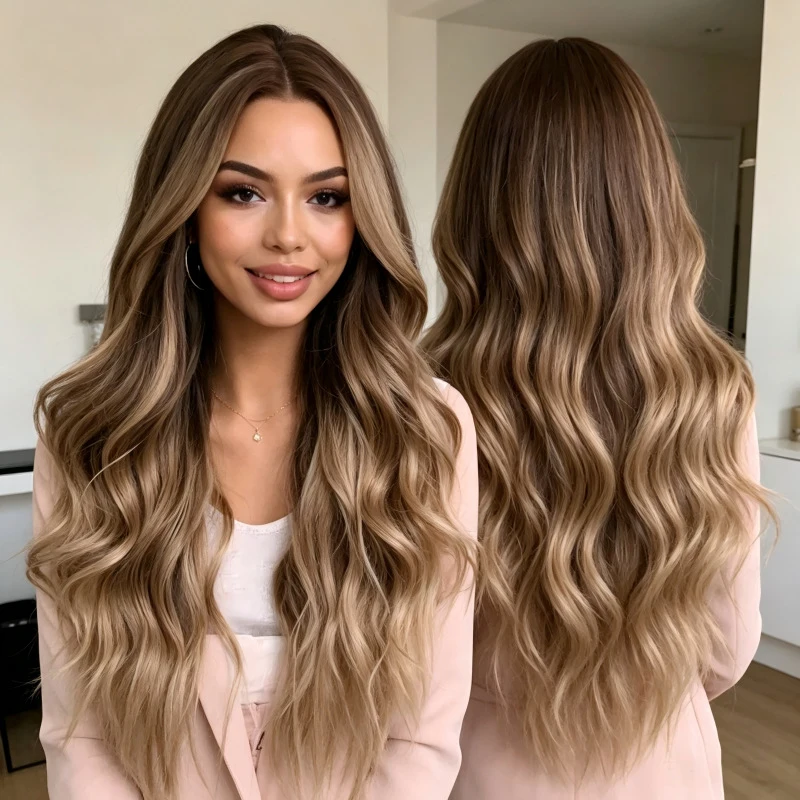 New women's fashion with water wave curls, wavy , middle parting, linen gold gradient long curly hair wig
New women's fashion with water wave curls, wavy , middle parting, linen gold gradient long curly hair wig
