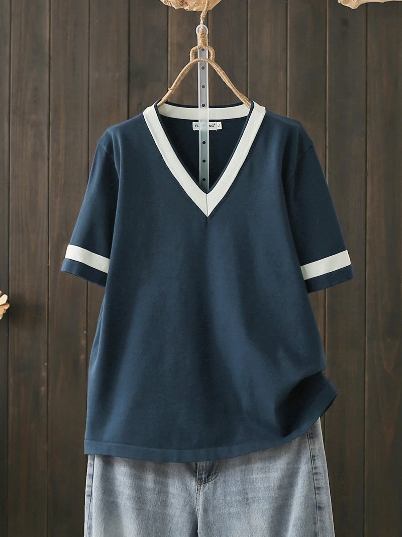 Summer Slim Fit Short Sleeve V-Neck Ice Silk Knitted T-Shirt plus Size 200 Pounds Color Block Thin Style Women's Top
Summer Slim Fit Short Sleeve V-Neck Ice Silk Knitted T-Shirt plus Size 200 Pounds Color Block Thin Style Women's Top