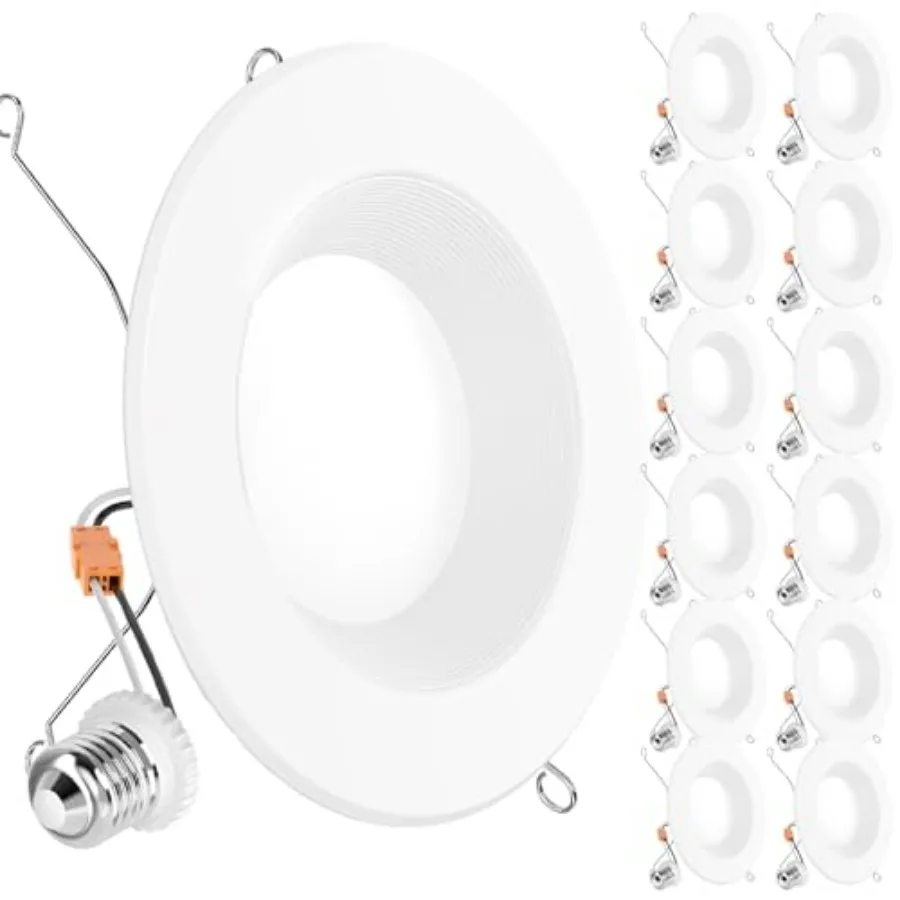 Sunco 12 Pack LED Recessed Light Retrofit Downlight Can Lights for Ceiling Baffle Trim 1050 LM 13W 75W Equivalent Dimmable Damp
Sunco 12 Pack LED Recessed Light Retrofit Downlight Can Lights for Ceiling Baffle Trim 1050 LM 13W 75W Equivalent Dimmable Damp