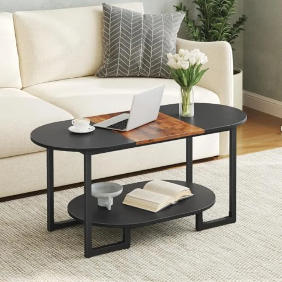 Coffee Table for Living Room, Oval Small Coffee Table with 2-Tier Open Storage Shelf, Industrial Cocktail Tea Table, Wooden Des
Coffee Table for Living Room, Oval Small Coffee Table with 2-Tier Open Storage Shelf, Industrial Cocktail Tea Table, Wooden Des