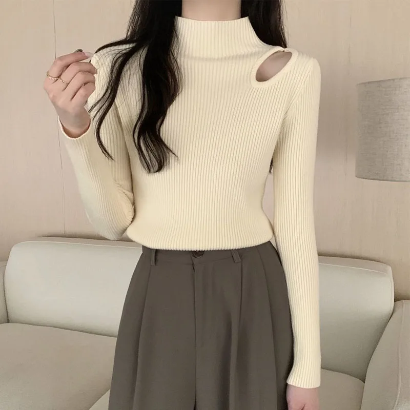 Sweaters Slim White Knitted Sweater Women Pullovers New Long Sleeve Mock Neck Knit Sweater Pullover Women Tops Knitwears Q1780
Sweaters Slim White Knitted Sweater Women Pullovers New Long Sleeve Mock Neck Knit Sweater Pullover Women Tops Knitwears Q1780