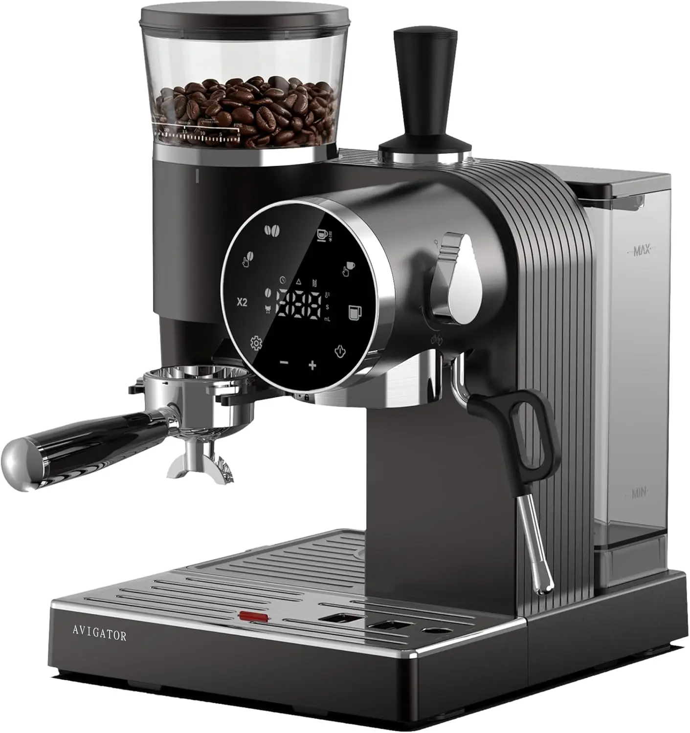 20 Bar Espresso Machine LED Screen Touch Control 6 Level Adjustable Grinder Drip Coffee Cold Brew Milk Frother Assisted Tamper
20 Bar Espresso Machine LED Screen Touch Control 6 Level Adjustable Grinder Drip Coffee Cold Brew Milk Frother Assisted Tamper