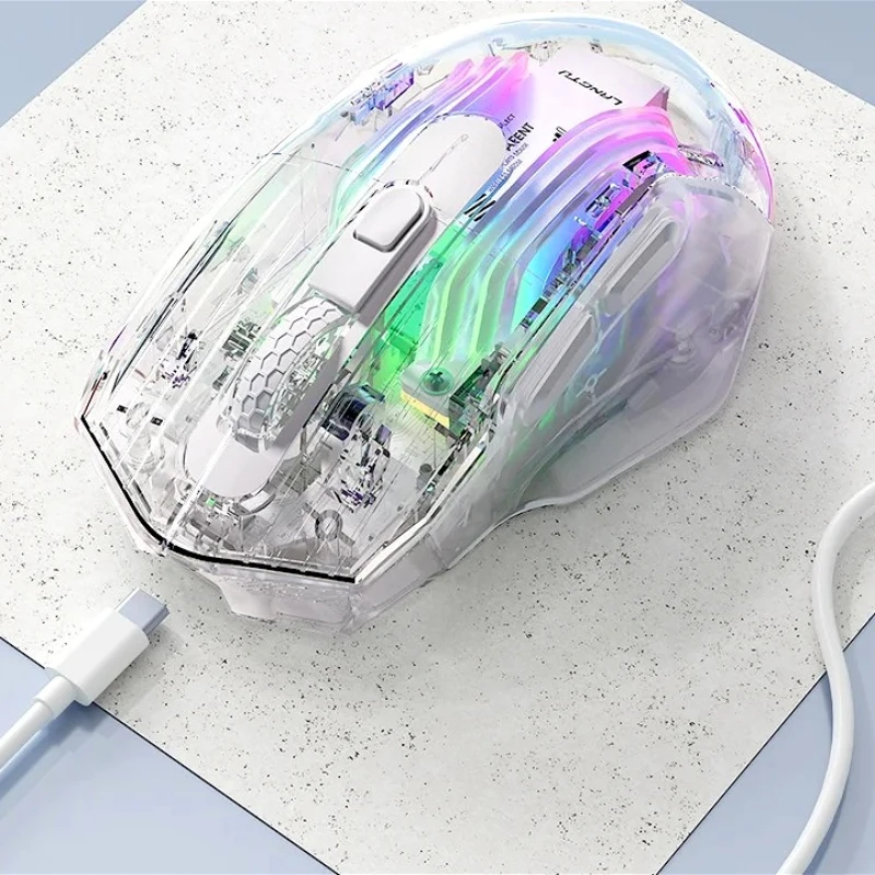 LangTu G4 Трехрежимная прозрачная игровая мышь Чип для киберспорта 3D Колесо прокрутки 5 уровней DPI 7 кнопок Эргономичный дизайн Красочные RGB