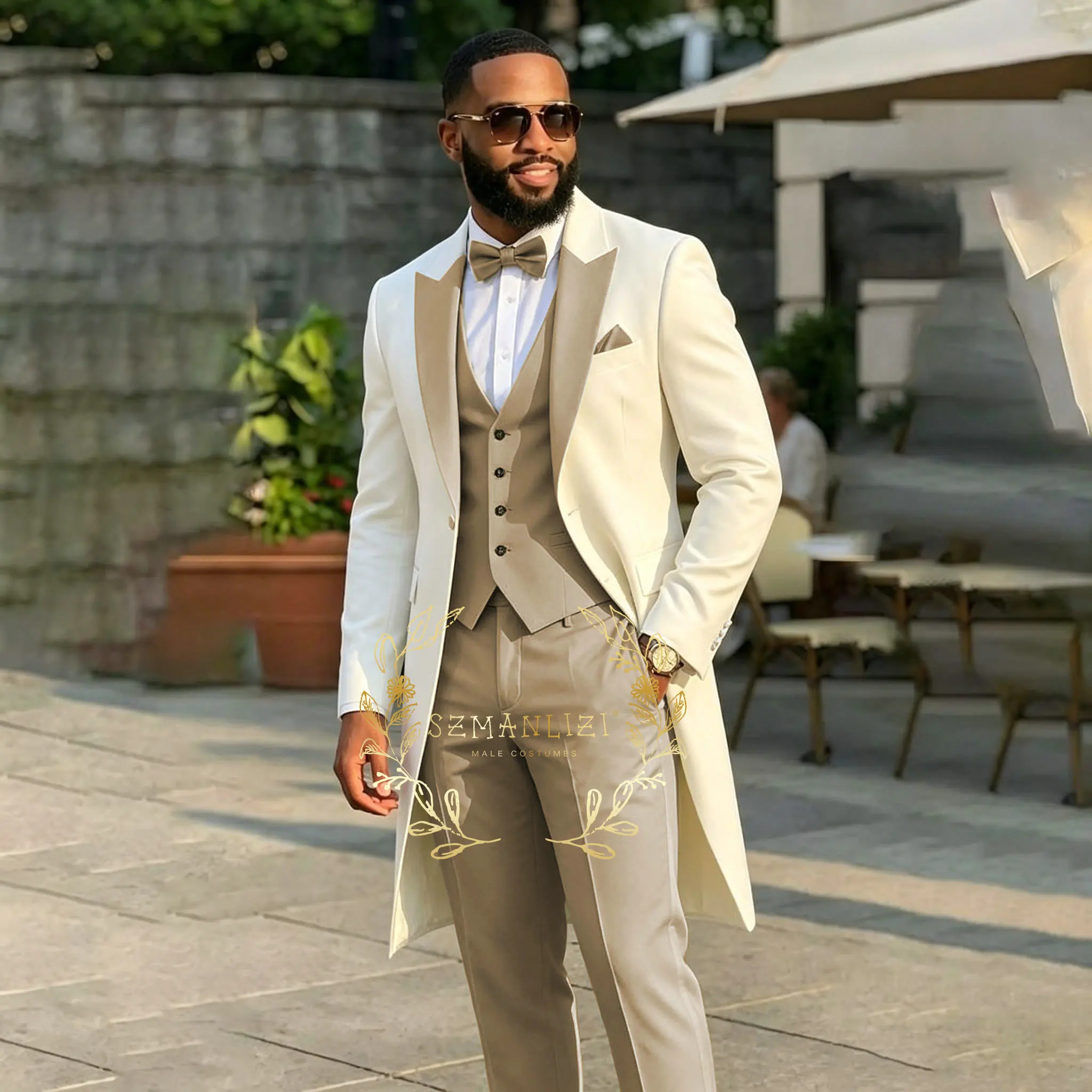 Men's Suit Groom Wedding Tuxedos Ivory Long Jacket Beige Pants Vest Sets Male Party Groomsmen Formal Best Man Blazer Sets
Men's Suit Groom Wedding Tuxedos Ivory Long Jacket Beige Pants Vest Sets Male Party Groomsmen Formal Best Man Blazer Sets