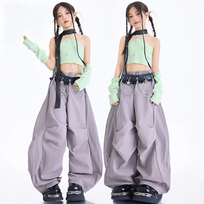 Summer Jazz Dance Clothes Girl Kpop Show Stage Wear Green Vest Gray Baggy Pants Children Kpop Performance Outfit Streetwear 3682
Summer Jazz Dance Clothes Girl Kpop Show Stage Wear Green Vest Gray Baggy Pants Children Kpop Performance Outfit Streetwear 3682