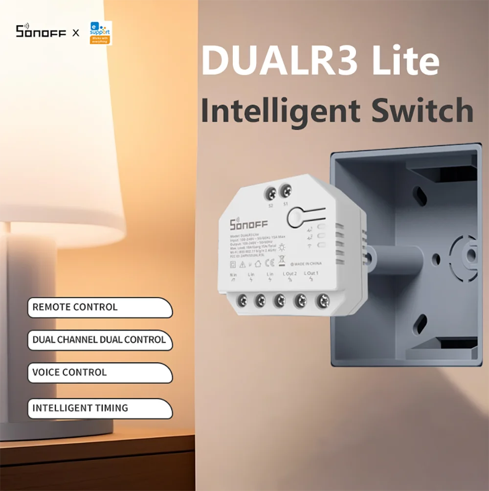 SONOFF DUAL R3 Lite Easy Connect WiFi Remote Smart Switch, Double Pole Double Control, Voice and Timer Control
SONOFF DUAL R3 Lite Easy Connect WiFi Remote Smart Switch, Double Pole Double Control, Voice and Timer Control