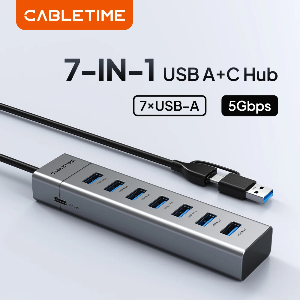 CABLETIME 7 IN 1 USB A Hub USB C HUB USB 3.0 5Gbps Fast Data Transfer Aluminum Durable Shell for Laptop Mac TV Hard Drive C HU
CABLETIME 7 IN 1 USB A Hub USB C HUB USB 3.0 5Gbps Fast Data Transfer Aluminum Durable Shell for Laptop Mac TV Hard Drive C HU