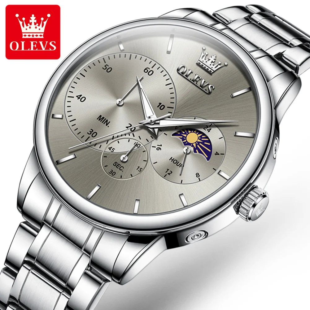 OLEVS оригинальный дизайн серый циферблат фазы Луны кварцевые часы для мужчин Элитный бренд водонепроницаемые часы из нержавеющей стали Reloj Hombre
OLEVS оригинальный дизайн серый циферблат фазы Луны кварцевые часы для мужчин Элитный бренд водонепроницаемые часы из нержавеющей стали Reloj Hombre