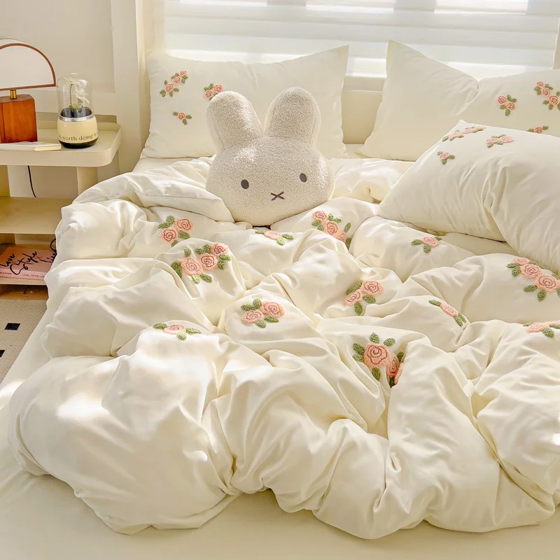 3/4Pcs Washed Cotton Skin-friendly Soft Princess Rose Towel Embroidery Flowers Bedding Set Soft Duvet Cover Bed Sheet Pillowcase
3/4Pcs Washed Cotton Skin-friendly Soft Princess Rose Towel Embroidery Flowers Bedding Set Soft Duvet Cover Bed Sheet Pillowcase
