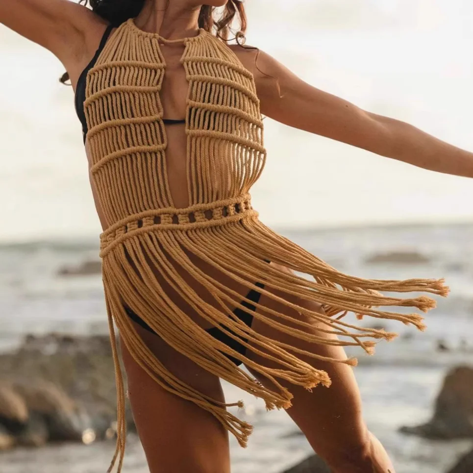 Bohemian Crochet Women's Beach Cover Up 2025 Summer Halter Lace-up Backless Dress Fishnet Bikini Outfits
Bohemian Crochet Women's Beach Cover Up 2025 Summer Halter Lace-up Backless Dress Fishnet Bikini Outfits