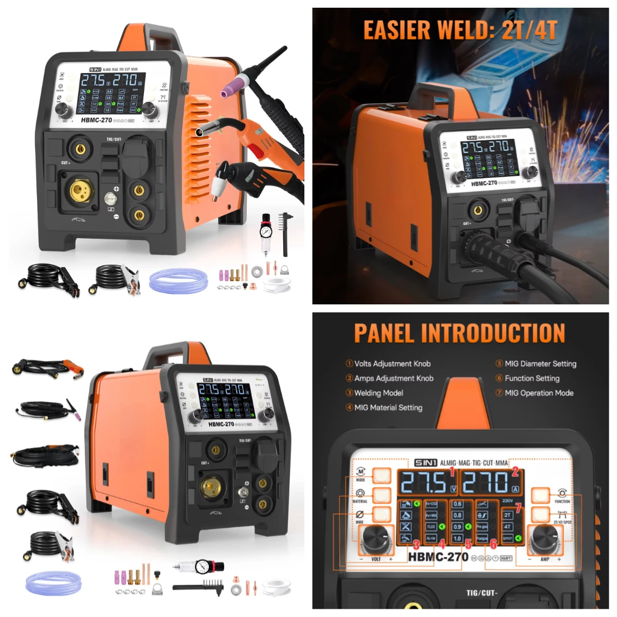 Double Pulse MIG Welder HBMC270 6 in 1, CO2 Gas Airless MIG MMA Lifting TIG, 0.8mm Solid Wire, New Conditions
Double Pulse MIG Welder HBMC270 6 in 1, CO2 Gas Airless MIG MMA Lifting TIG, 0.8mm Solid Wire, New Conditions