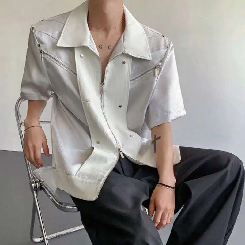 Fashion Men's New Top Liquid Glossy Surface Design Sense Splicing Shoulder Pad Short Sleeve Shirt Summer Thin Jacket PT9F
Fashion Men's New Top Liquid Glossy Surface Design Sense Splicing Shoulder Pad Short Sleeve Shirt Summer Thin Jacket PT9F