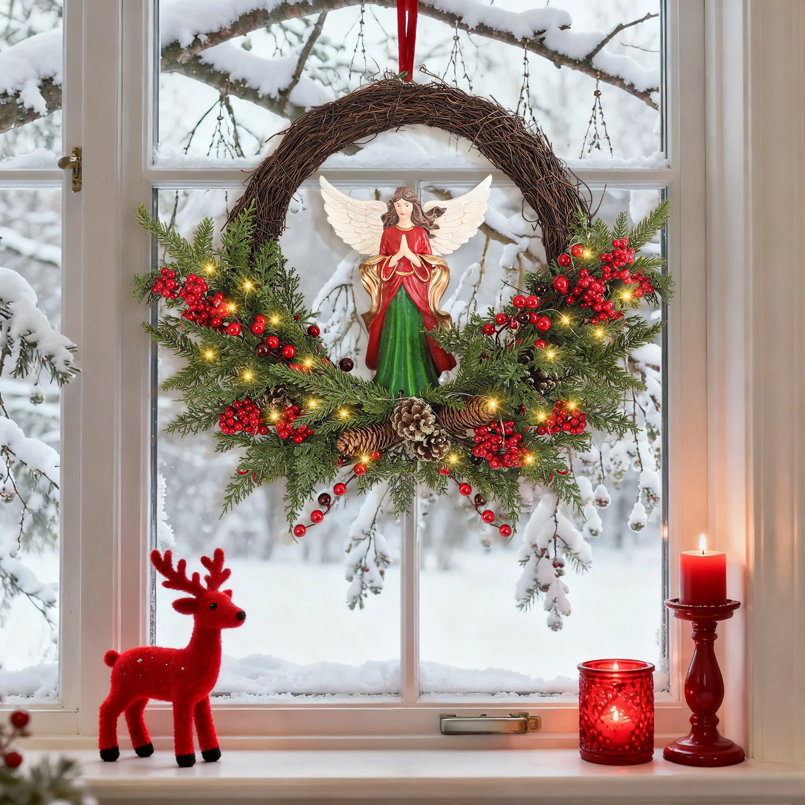 24 Inch Christmas Wreath with Lights Battery Operated Christmas Angel Wreath with Berries, 30 LED Pre-Lit Holiday Door Wreath f
24 Inch Christmas Wreath with Lights Battery Operated Christmas Angel Wreath with Berries, 30 LED Pre-Lit Holiday Door Wreath f