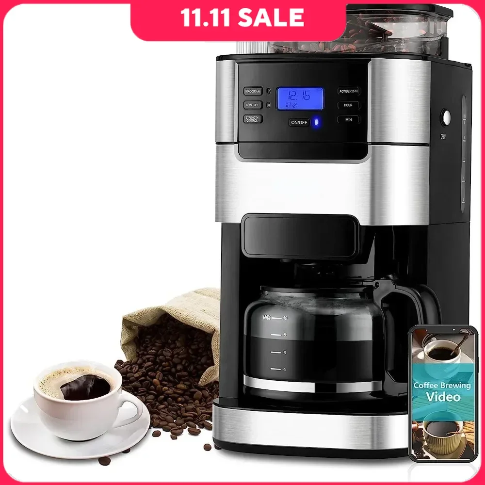 Coffee Machine for 10-Cup Carafe,Programmable Grind & Brew, 1.5L Water Reservoir, Coffee Makers
Coffee Machine for 10-Cup Carafe,Programmable Grind & Brew, 1.5L Water Reservoir, Coffee Makers