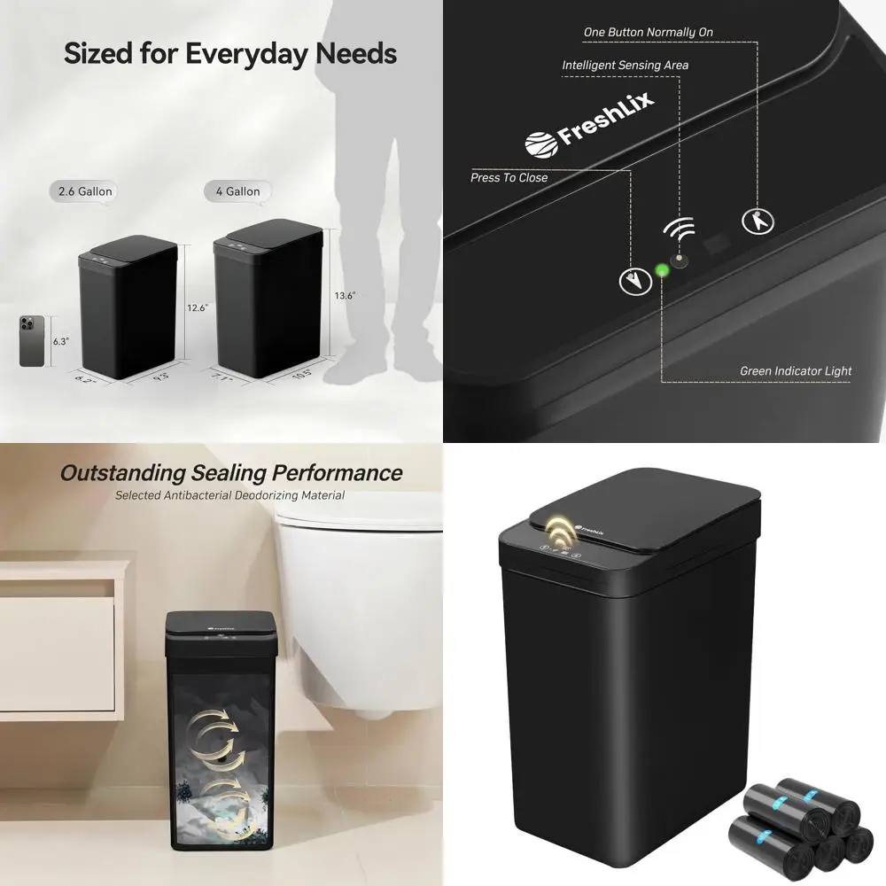 Автоматический бесконтактный мусорный бак емкостью 2,6 галлона с крышкой, водонепроницаемое тонкое ведро для кухни, офиса, спальни - черный
Автоматический бесконтактный мусорный бак емкостью 2,6 галлона с крышкой, водонепроницаемое тонкое ведро для кухни, офиса, спальни - черный