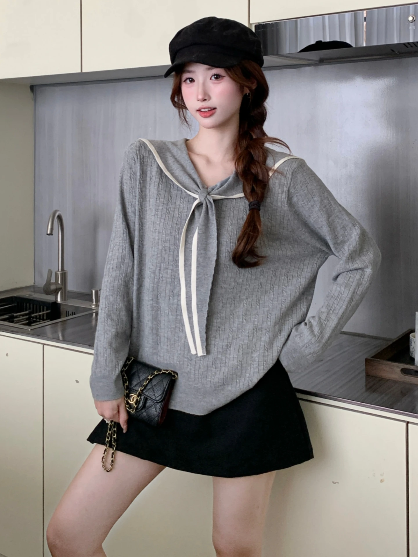 Slimming Navy Knitted Long Sleeve V-Neck Base Shirt Women's Style Spring Autumn plus Size Comfortable Soft Korean Loose Fit Top
Slimming Navy Knitted Long Sleeve V-Neck Base Shirt Women's Style Spring Autumn plus Size Comfortable Soft Korean Loose Fit Top