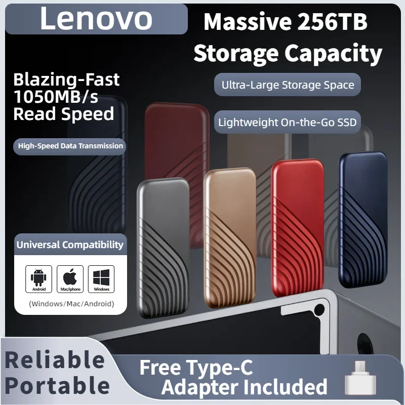 Внешний SSD-накопитель Lenovo 2 ТБ, 4 ТБ, 8 ТБ, флеш-накопитель Type-C, высокоскоростной USB 3.1, портативный жесткий диск для ноутбука
Внешний SSD-накопитель Lenovo 2 ТБ, 4 ТБ, 8 ТБ, флеш-накопитель Type-C, высокоскоростной USB 3.1, портативный жесткий диск для ноутбука