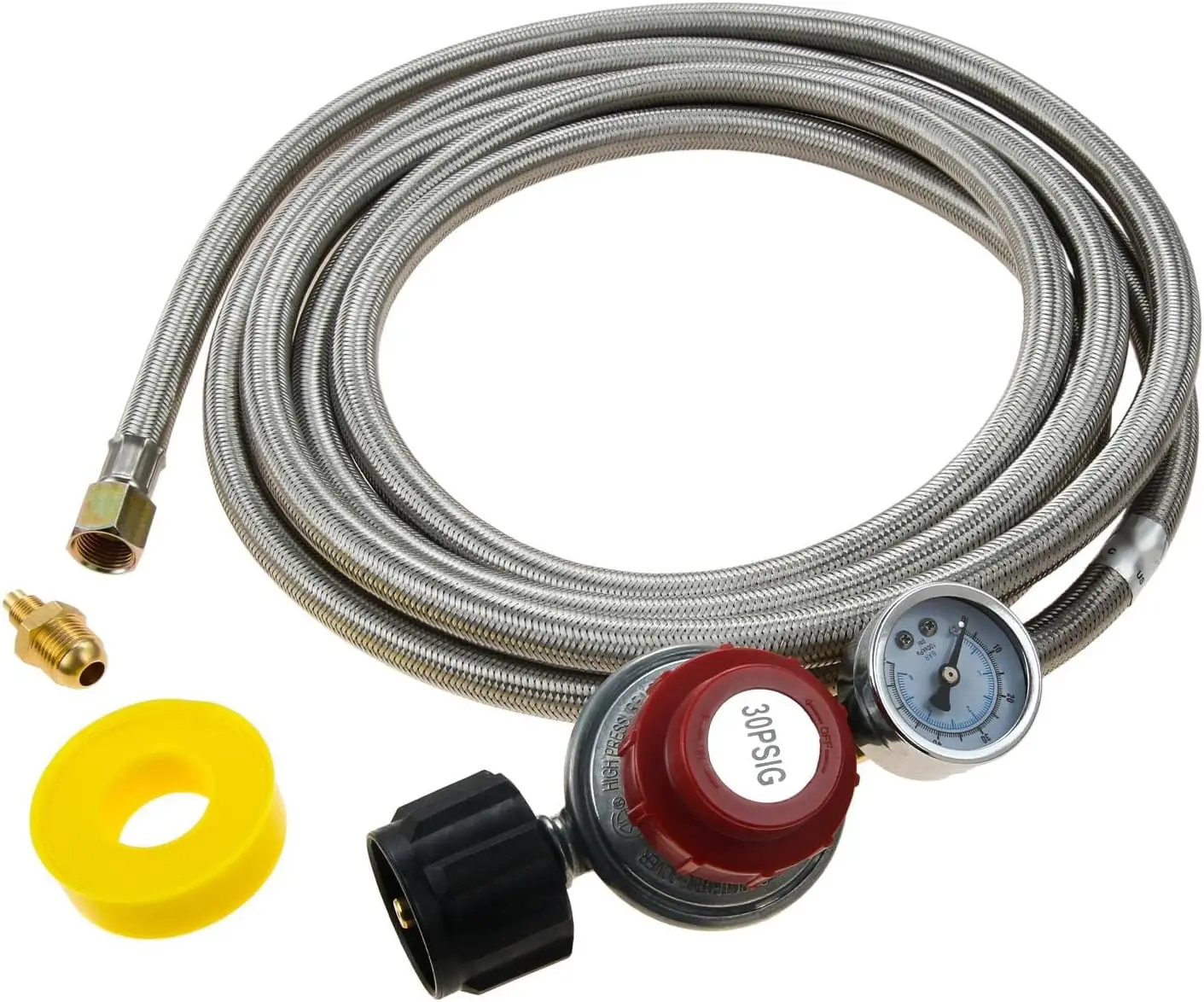 12Ft 0-30PSI High Pressure Adjustable Propane Regulator with Gauge Stainless Steel Braided Hose Fit for Grill Burner Cooker
12Ft 0-30PSI High Pressure Adjustable Propane Regulator with Gauge Stainless Steel Braided Hose Fit for Grill Burner Cooker