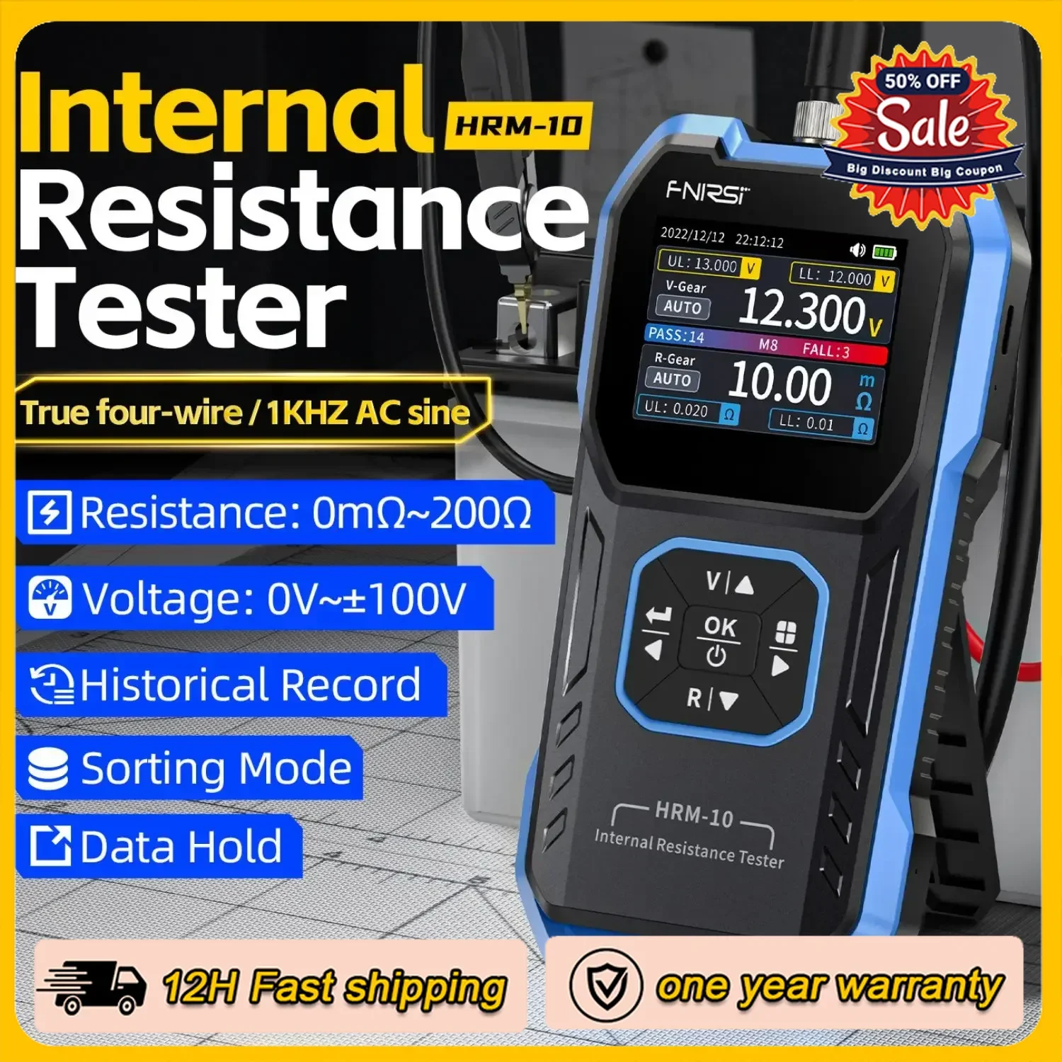 FNIRSI HRM-10 Battery Voltage Internal Resistance Tester High-precision AC Acid 18650 Lithium Lead Car Battery Capacitor Tester
FNIRSI HRM-10 Battery Voltage Internal Resistance Tester High-precision AC Acid 18650 Lithium Lead Car Battery Capacitor Tester
