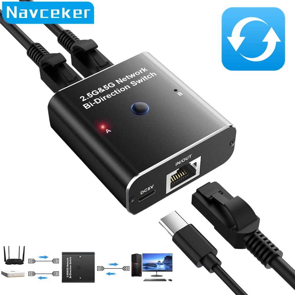 Navceker 1Gb RJ45 Ethernet Switch Splitter 2.5G 2 Port Adapter Lan Ethernet Bi-Directional Splitter Gigabit Laptop Network Cable
Navceker 1Gb RJ45 Ethernet Switch Splitter 2.5G 2 Port Adapter Lan Ethernet Bi-Directional Splitter Gigabit Laptop Network Cable