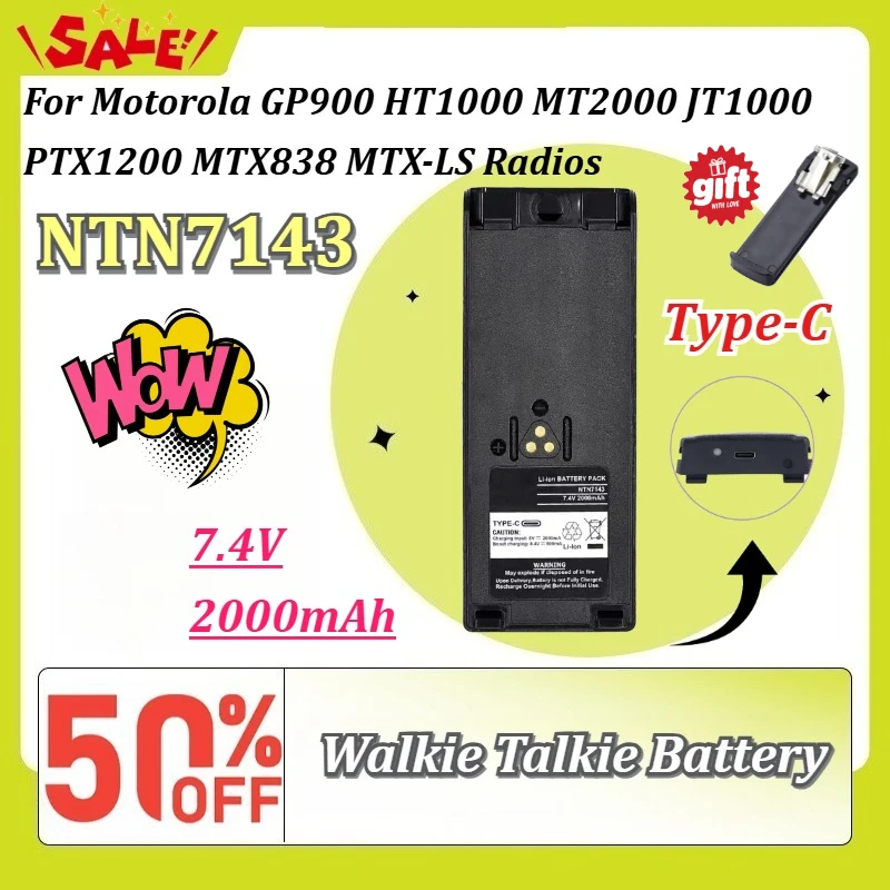 New NTN7143 2000mAh Type-C USB Rechargeable Li-ion Battery for Motorola GP900 HT1000 MT2000 JT1000 PTX1200 MTX838 MTX-LS Radios
New NTN7143 2000mAh Type-C USB Rechargeable Li-ion Battery for Motorola GP900 HT1000 MT2000 JT1000 PTX1200 MTX838 MTX-LS Radios