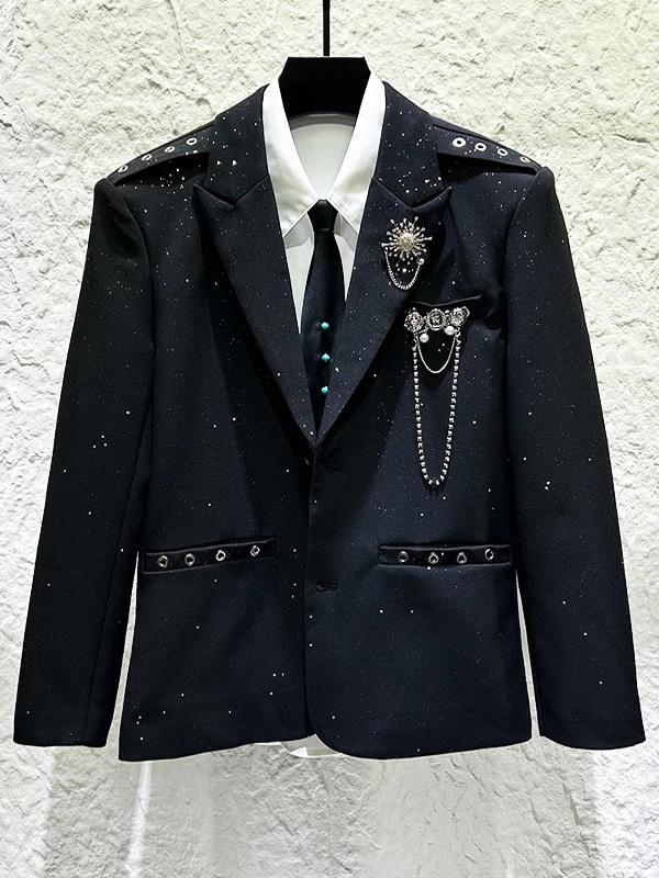 Trendy Men's Suit Lapel Pin Hanging Chain Decorative High-End Bla Jaet Faion Urban Sle Long Sve Color Coat
Trendy Men's Suit Lapel Pin Hanging Chain Decorative High-End Bla Jaet Faion Urban Sle Long Sve Color Coat