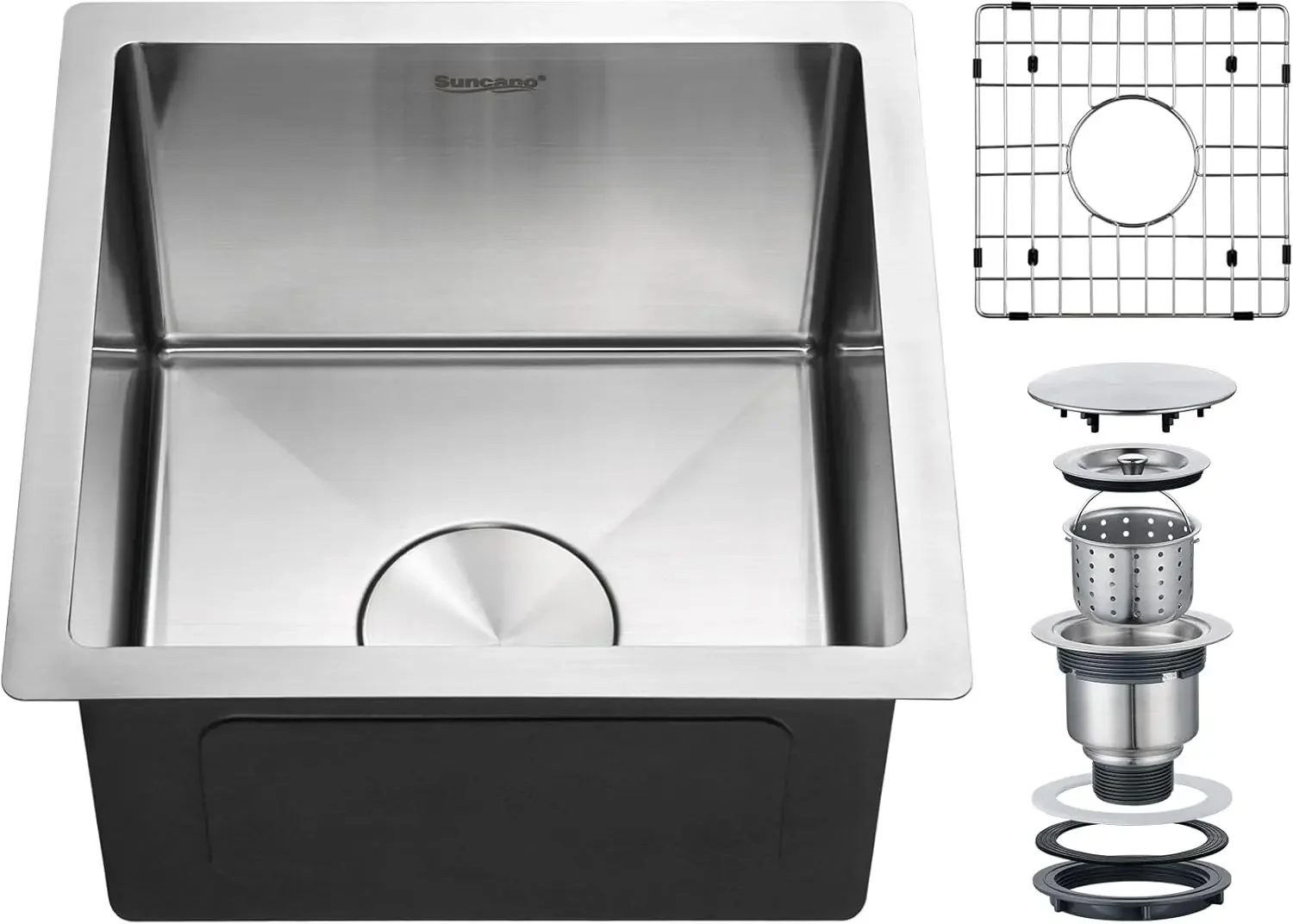 15x15 Inch Bar Sink Undermount, 18 Gauge Stainless Steel Small Kitchen Sink, Handmade Single Bowl Wet Bar Sinks with Rinse Grid
15x15 Inch Bar Sink Undermount, 18 Gauge Stainless Steel Small Kitchen Sink, Handmade Single Bowl Wet Bar Sinks with Rinse Grid