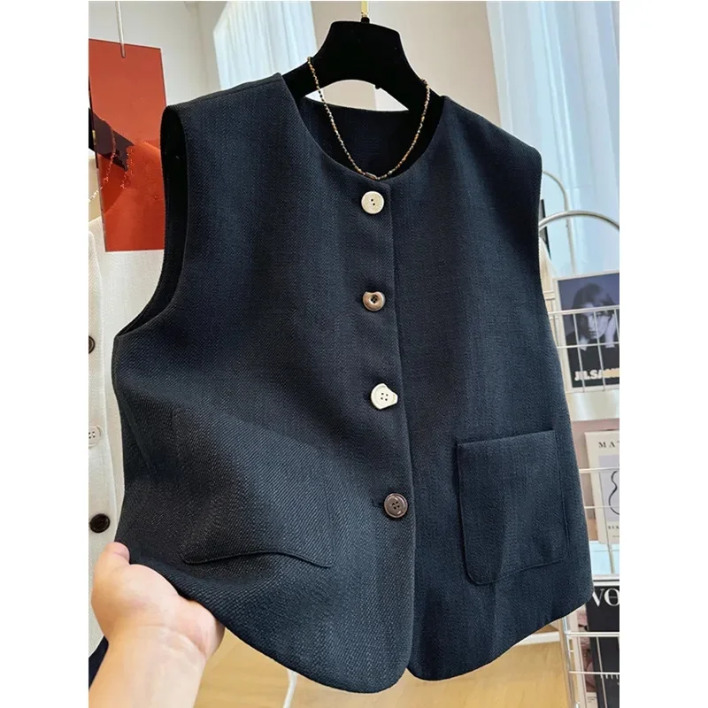 French Femme High End Waistcoat Tops Outwear Women Fashion Round Neck Sleeveless Jacket Spring Autumn Lady Solid Color Vest Coat
French Femme High End Waistcoat Tops Outwear Women Fashion Round Neck Sleeveless Jacket Spring Autumn Lady Solid Color Vest Coat