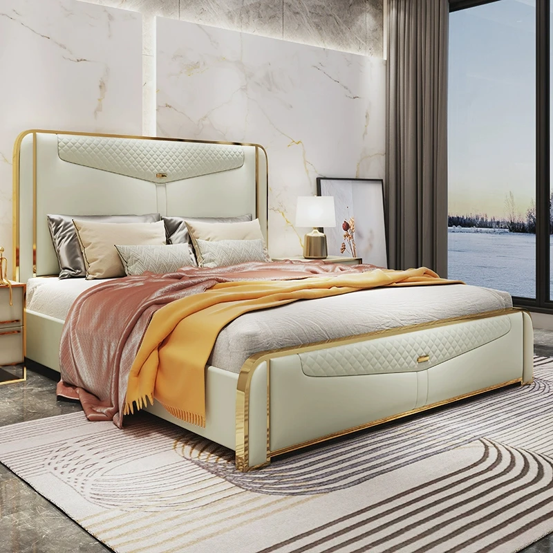 -For Postmodern Stainless Steel Light Luxury Bed White Double Leather King Size Bed^
-For Postmodern Stainless Steel Light Luxury Bed White Double Leather King Size Bed^