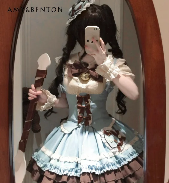 Summer New Sweet Cute Women Blue Vest Short Sleeve Shirt Lolita Skirt with Bow Trailing Lovely Daily Party Casual Outfit
Summer New Sweet Cute Women Blue Vest Short Sleeve Shirt Lolita Skirt with Bow Trailing Lovely Daily Party Casual Outfit