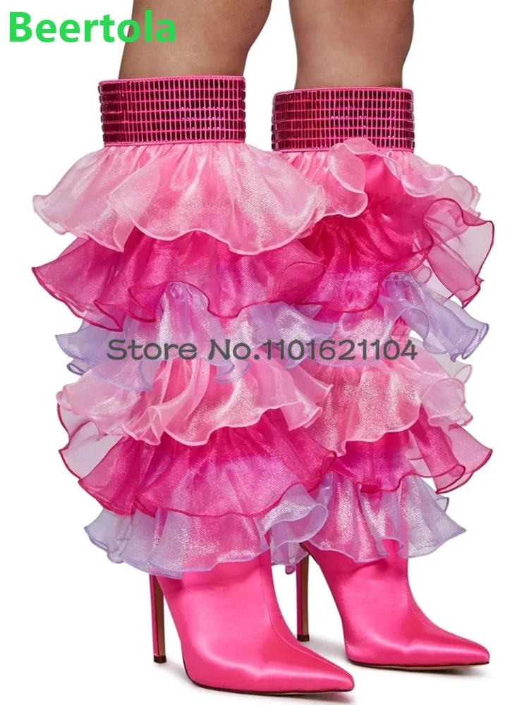 Pink Lace Ruffle Edge Crystal Boots For Female Women 2024 New Thin High Heel Pointed Toe Sweet Runway Fashion Elegant Shoes
Pink Lace Ruffle Edge Crystal Boots For Female Women 2024 New Thin High Heel Pointed Toe Sweet Runway Fashion Elegant Shoes