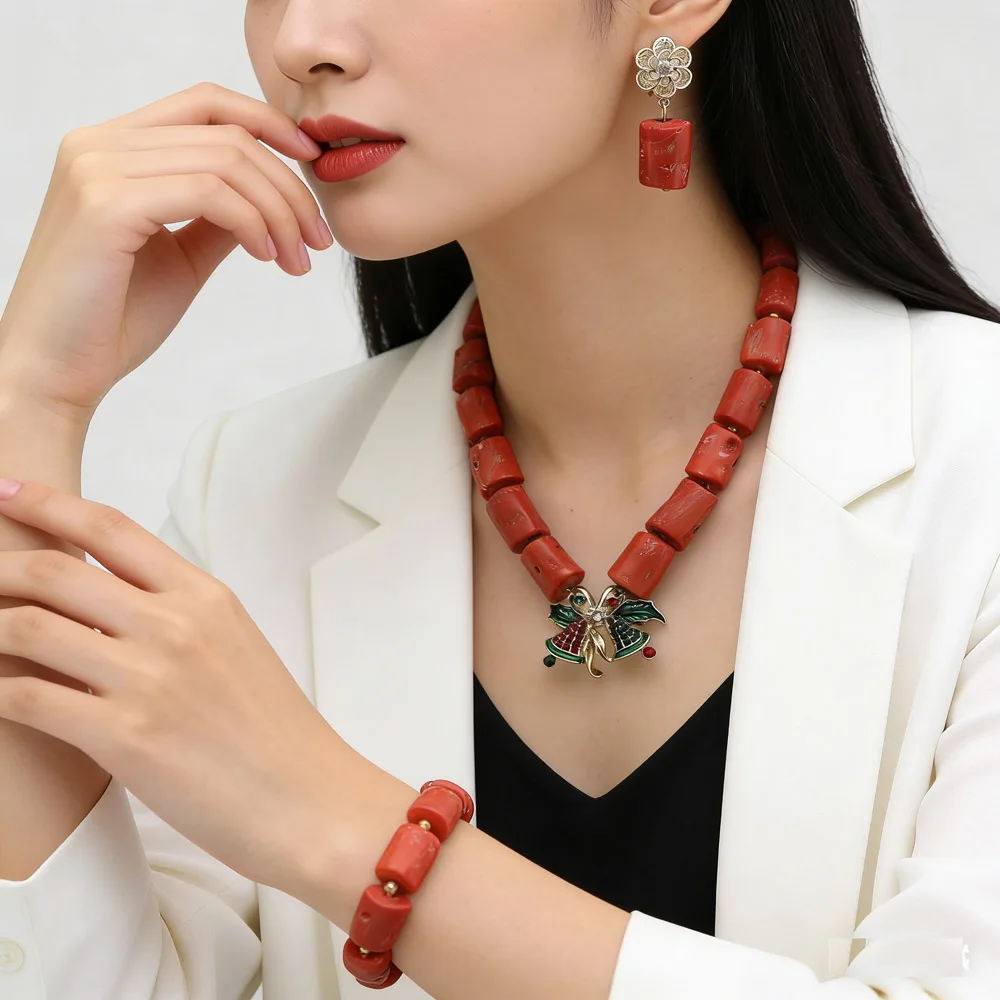 Jewelry Sets Necklace Earrings Bracelet Nigerian African Nature Coral Beaded for Women Statement Choker Beads Wedding Party Gift
Jewelry Sets Necklace Earrings Bracelet Nigerian African Nature Coral Beaded for Women Statement Choker Beads Wedding Party Gift