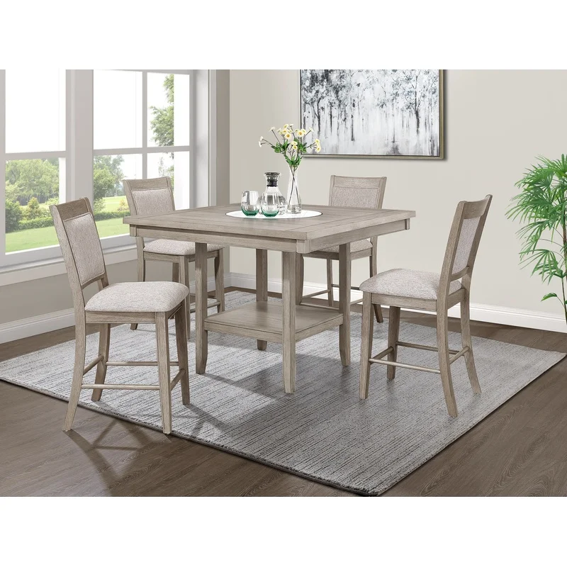 5pc Contemporary Farmhouse Dining Set with White Faux Marble Lazy Susan, Tan Beige Gray Finish, Upholstered Chairs, Wood Veneer, Solid Wood Counter Height Furniture
5pc Contemporary Farmhouse Dining Set with White Faux Marble Lazy Susan, Tan Beige Gray Finish, Upholstered Chairs, Wood Veneer, Solid Wood Counter Height Furniture