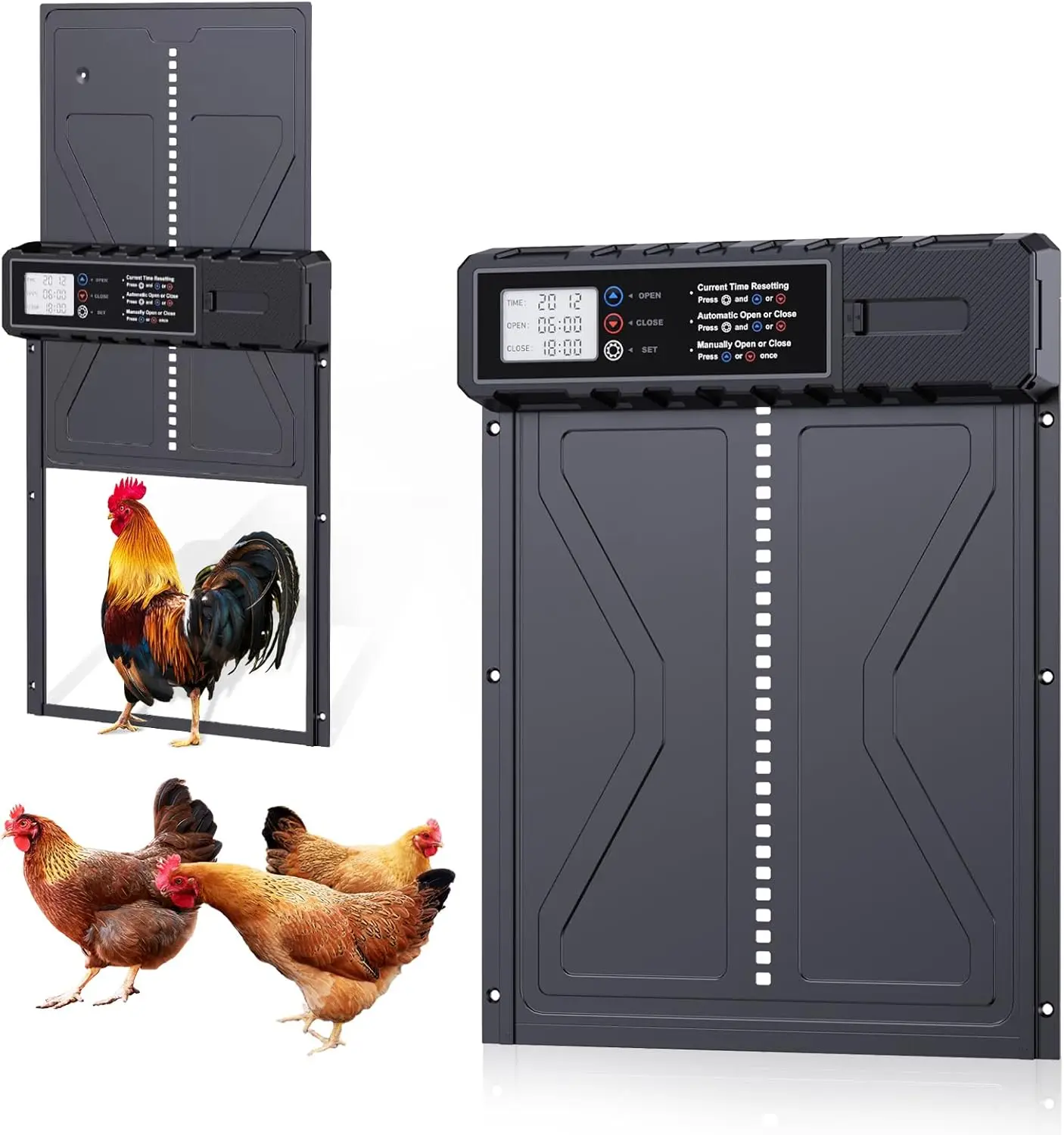 Large size Automatic Chicken Coop Door, New with Timer LCD Screen, 3*AA Battery Powered (Battery not included)
Large size Automatic Chicken Coop Door, New with Timer LCD Screen, 3*AA Battery Powered (Battery not included)