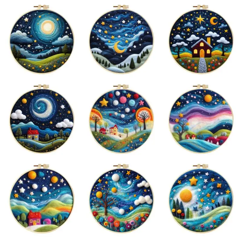 Starry Sky Scenery Pattern Diy Wool Felting Painting With Embroidery Frame Diy Felt Kit Needle Felt Kit For Home Decoration
Starry Sky Scenery Pattern Diy Wool Felting Painting With Embroidery Frame Diy Felt Kit Needle Felt Kit For Home Decoration