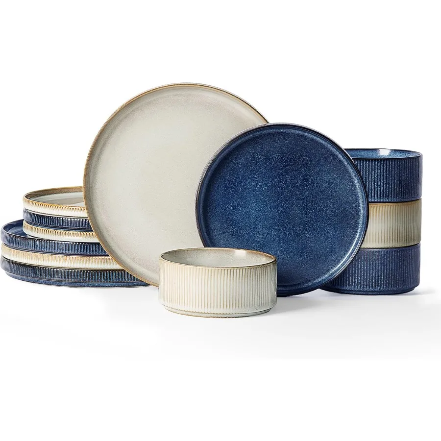 Star Dinnerware Set Plates and Bowls Sets for 4 12pcs Ribbed Stoneware Dishes Chip Scratch Resistant Microwave Dishwasher Safe
Star Dinnerware Set Plates and Bowls Sets for 4 12pcs Ribbed Stoneware Dishes Chip Scratch Resistant Microwave Dishwasher Safe