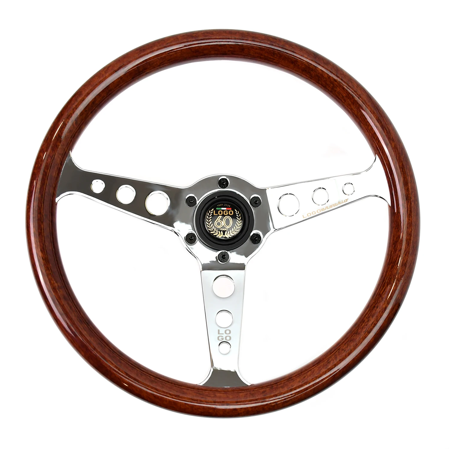 Retrofitted 345 mm steering wheel with plated silver bracket ABS 60th anniversary steering wheel for mommo
Retrofitted 345 mm steering wheel with plated silver bracket ABS 60th anniversary steering wheel for mommo