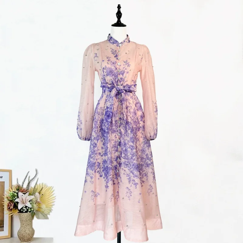 Elegant Long Sleeve Printed Dress High Waist Velvet Fabric Stand Collar Diamond Embellished Maxi Dress for Women
Elegant Long Sleeve Printed Dress High Waist Velvet Fabric Stand Collar Diamond Embellished Maxi Dress for Women