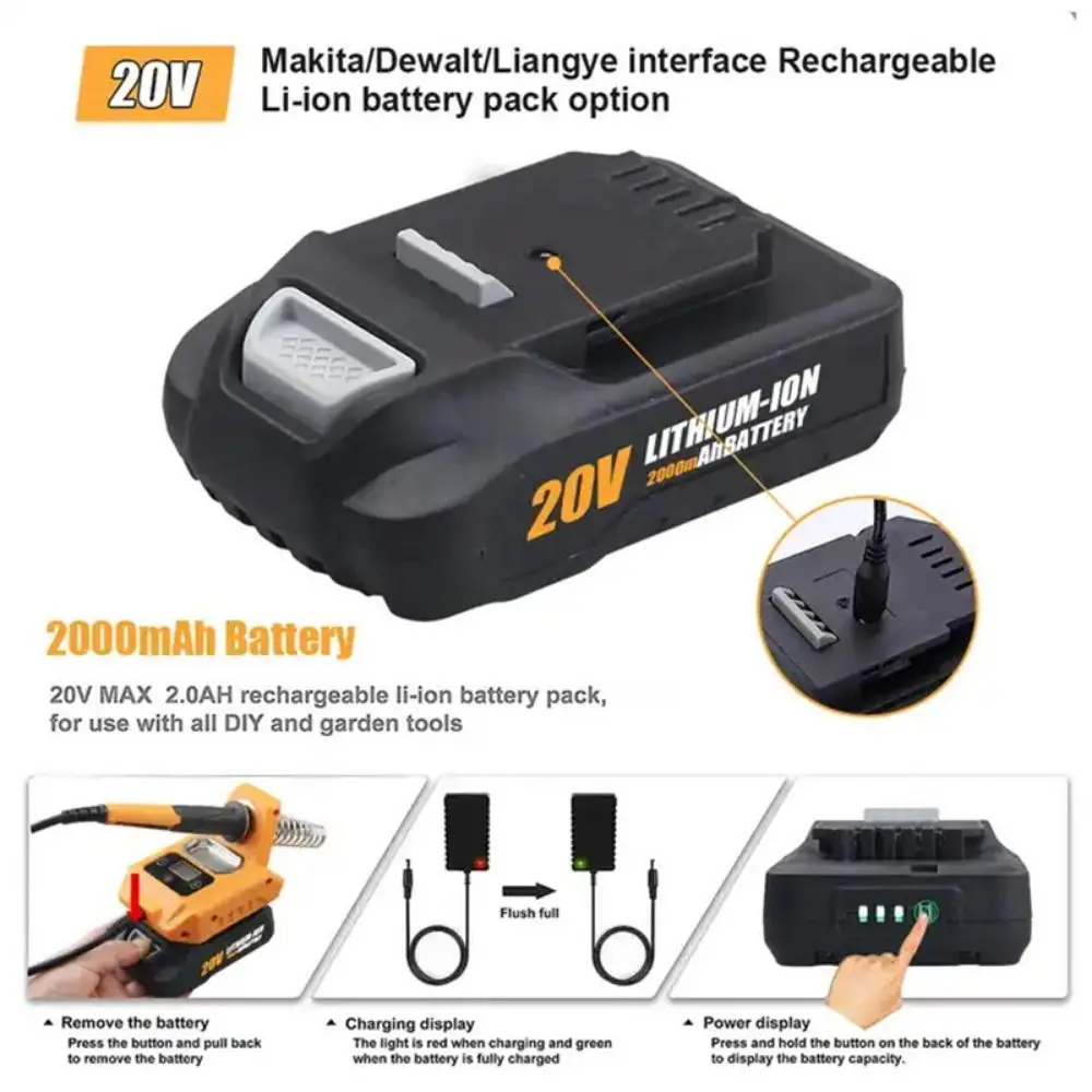 Cordless Wireless Charging Soldering Iron Welding Head 20V Max Battery Battery Soldering Iron Adjustable Temperature 100-500℃
Cordless Wireless Charging Soldering Iron Welding Head 20V Max Battery Battery Soldering Iron Adjustable Temperature 100-500℃
