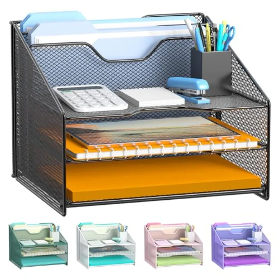 Desk File Organizer, Mesh Letter File Folder Holder with 3 Paper Trays and 2 Vertical Upright Section, for Office Supplies, Des
Desk File Organizer, Mesh Letter File Folder Holder with 3 Paper Trays and 2 Vertical Upright Section, for Office Supplies, Des